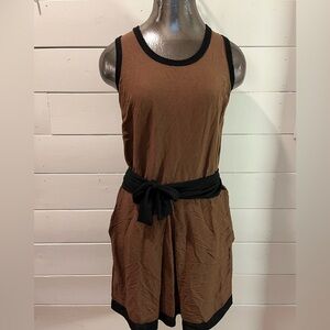 📍🤎DENIS GAGNON – Sleeveless Brown Dress with Black Trim – Size S